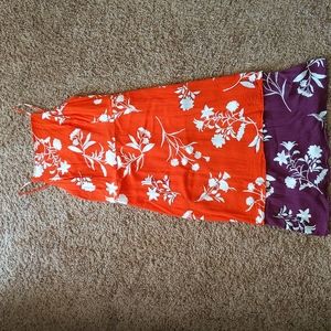 Ann Taylor Orange/Purple Midi Dress with Floral Print